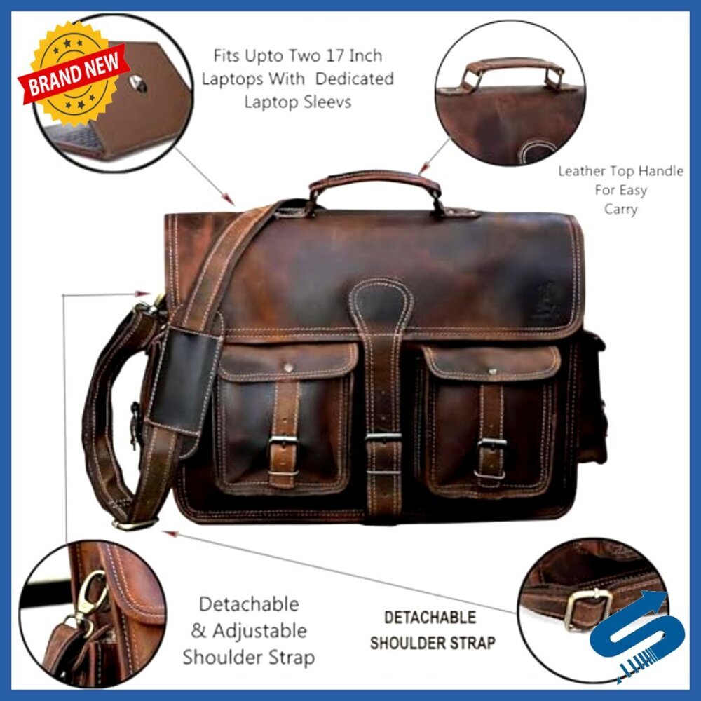 Vintage Leather Messenger Bag Handmade Full Grain Crossbody Satchel Briefcase - Picture 4 of 6
